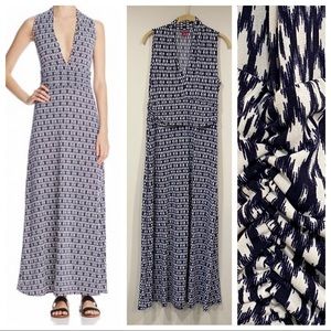 VINCE CAMUTO Maxi Ikat Dress Sleeveless Blue White Size Medium